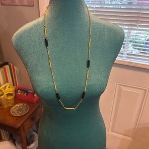 Vintage Elegant Gold Tone and Black Glass Bead Necklace